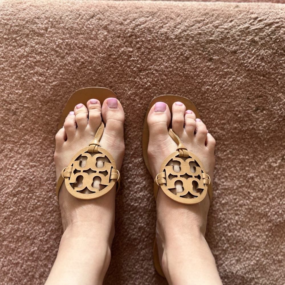 Tory Burch Miller Leather Sandals Tan 7.5